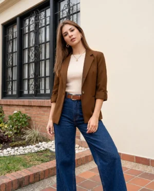 BLAZER MANGA 3/4 BOTÓN  - Cafe