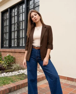 BLAZER MANGA 3/4 BOTÓN  - Cafe