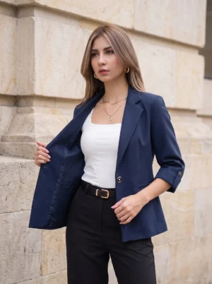 BLAZER MANGA 3/4 BOTÓN  - Azul Oscuro