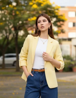 BLAZER MANGA 3/4 BOTÓN  - Amarillo Pastel