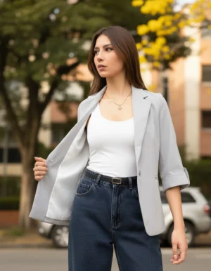 BLAZER MANGA 3/4 BOTÓN  - Gris Claro