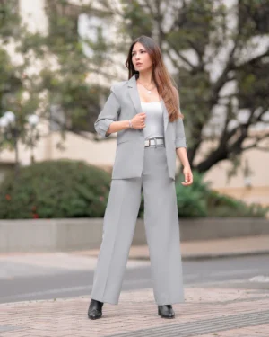 CONJUNTO BLAZER MANGA 3/4 BOTÓN - Gris