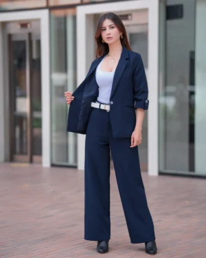 CONJUNTO BLAZER MANGA 3/4 BOTÓN - Azul Oscuro