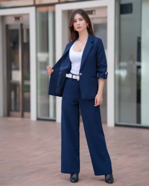 CONJUNTO BLAZER MANGA 3/4 BOTÓN - Azul Oscuro