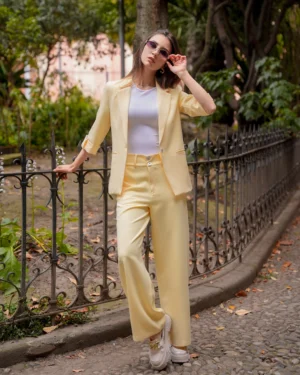 CONJUNTO BLAZER MANGA 3/4 BOTÓN - Amarillo Pastel