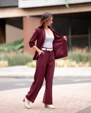 CONJUNTO BLAZER MANGA 3/4 BOTÓN - Vino