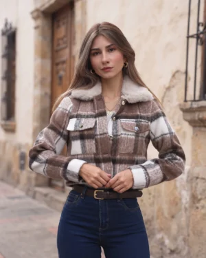 CHAQUETA CUADROS - Café