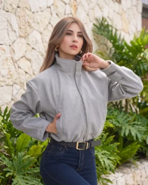CHAQUETA GLOBO PAÑO - Gris Claro