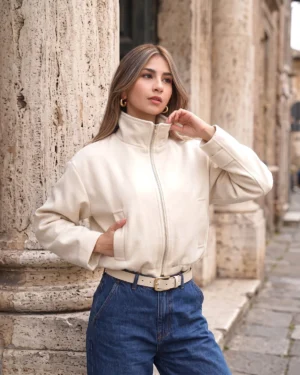 CHAQUETA GLOBO PAÑO - Marfil