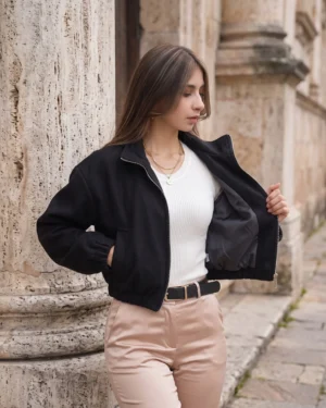 CHAQUETA GLOBO PAÑO - Negra