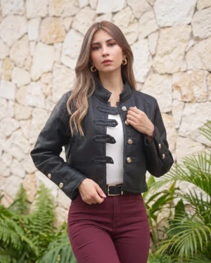 CHAQUETA NAPOLEÓN - Cuerina Borrego Negra