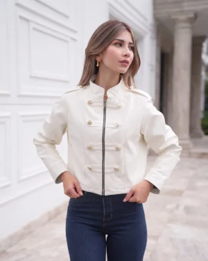 CHAQUETA NAPOLEÓN CREMALLERA - Marfil
