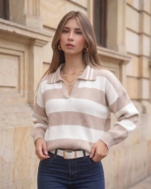 SUÉTER LÍNEAS - Blanco + Beige